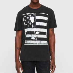 AllSaints Oversized Graphic T-Shirt Black Flag & Rose Logo - Large